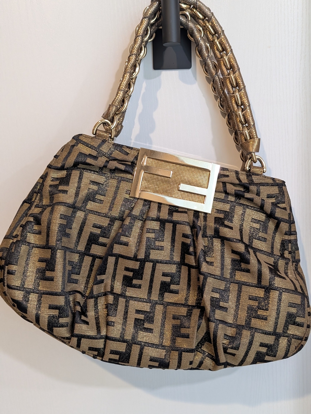 Fendi Metallic Zucca Mia Tote Bag in brown and gold